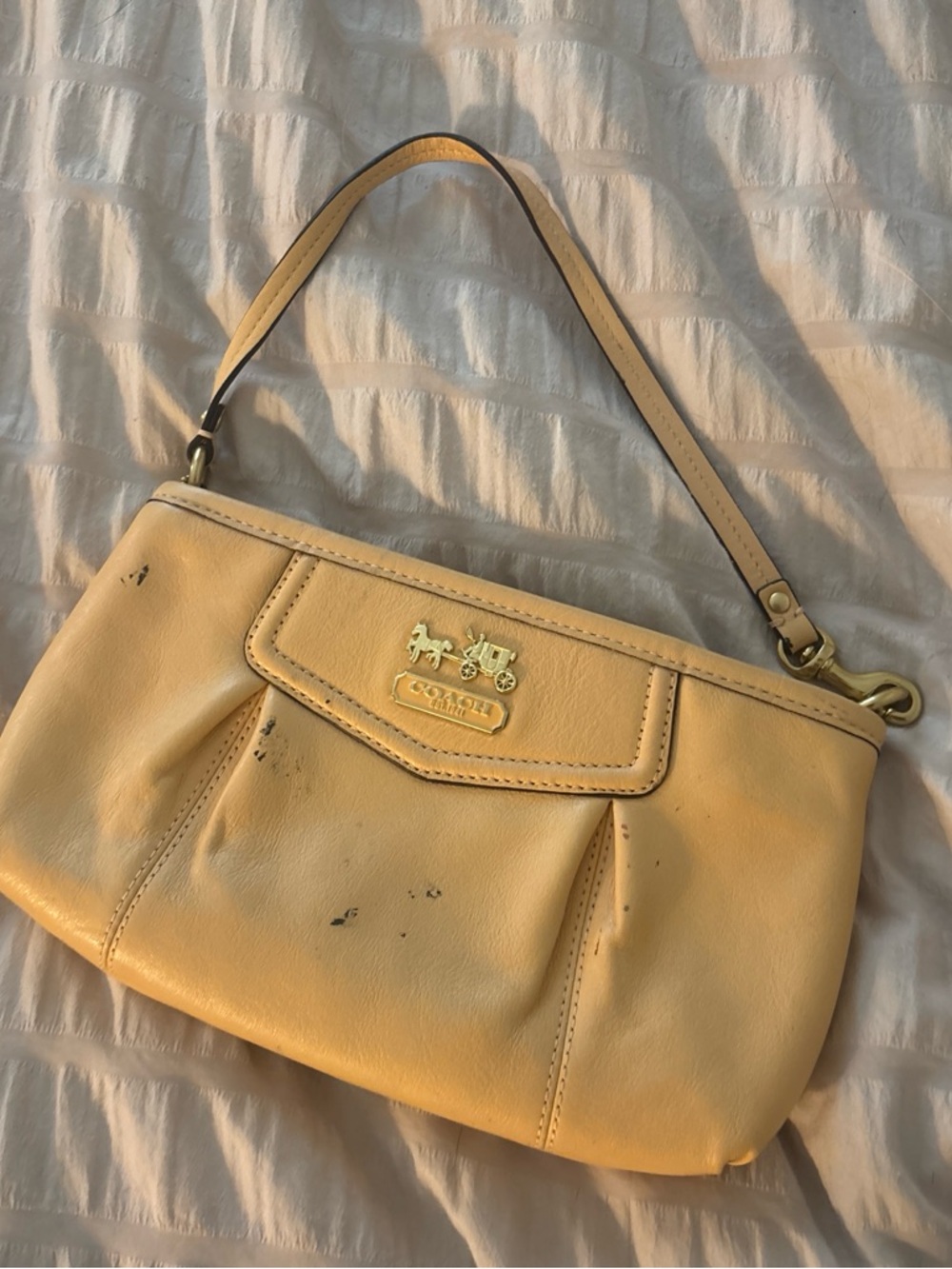 Coach Yellow Leather Shoulder Bag with Gold Logo